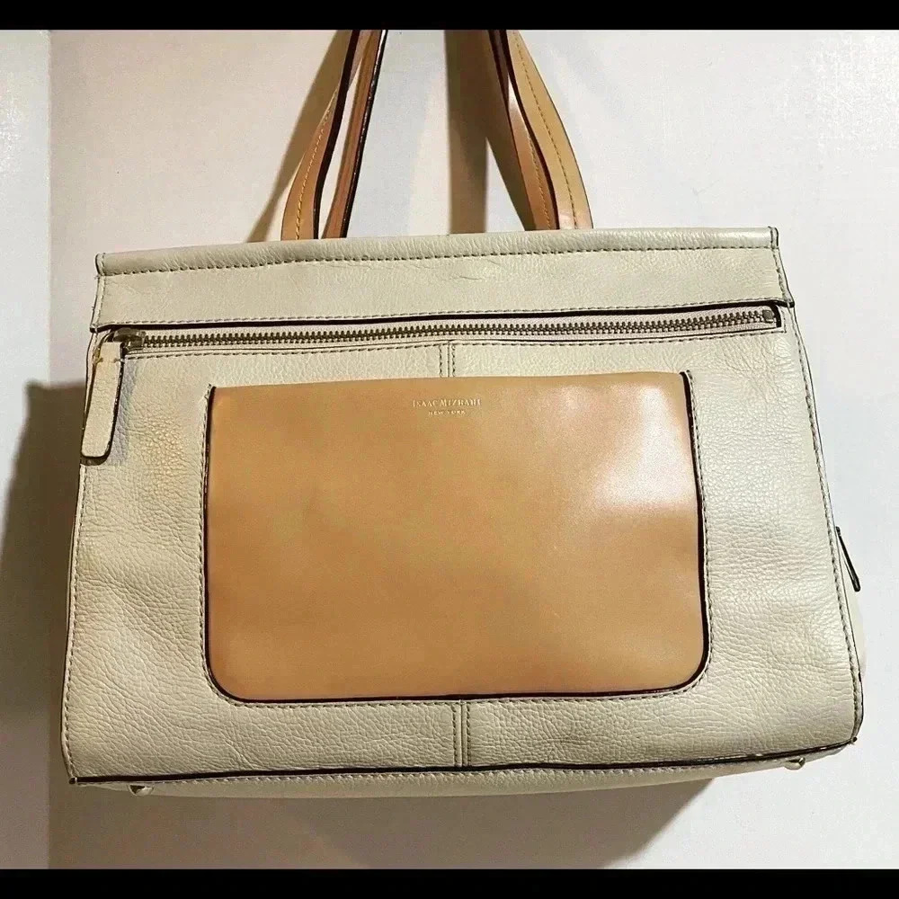 Isaac mizrahi beige leather satchel handbag